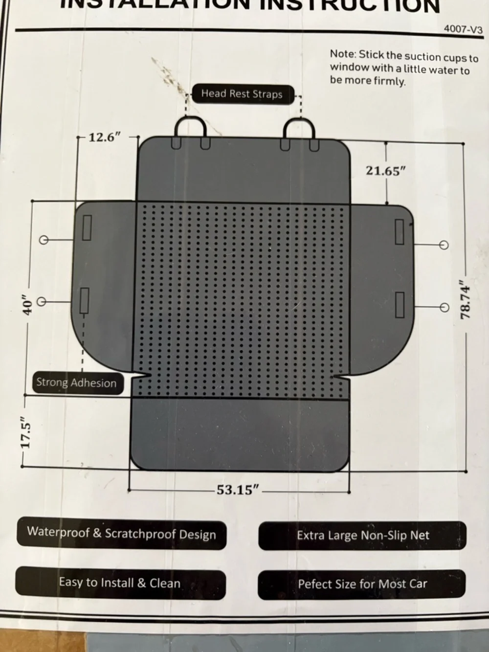 NEW IN BOX- Peticon Pet Car Back Seat waterproof Protector Mat in Black.